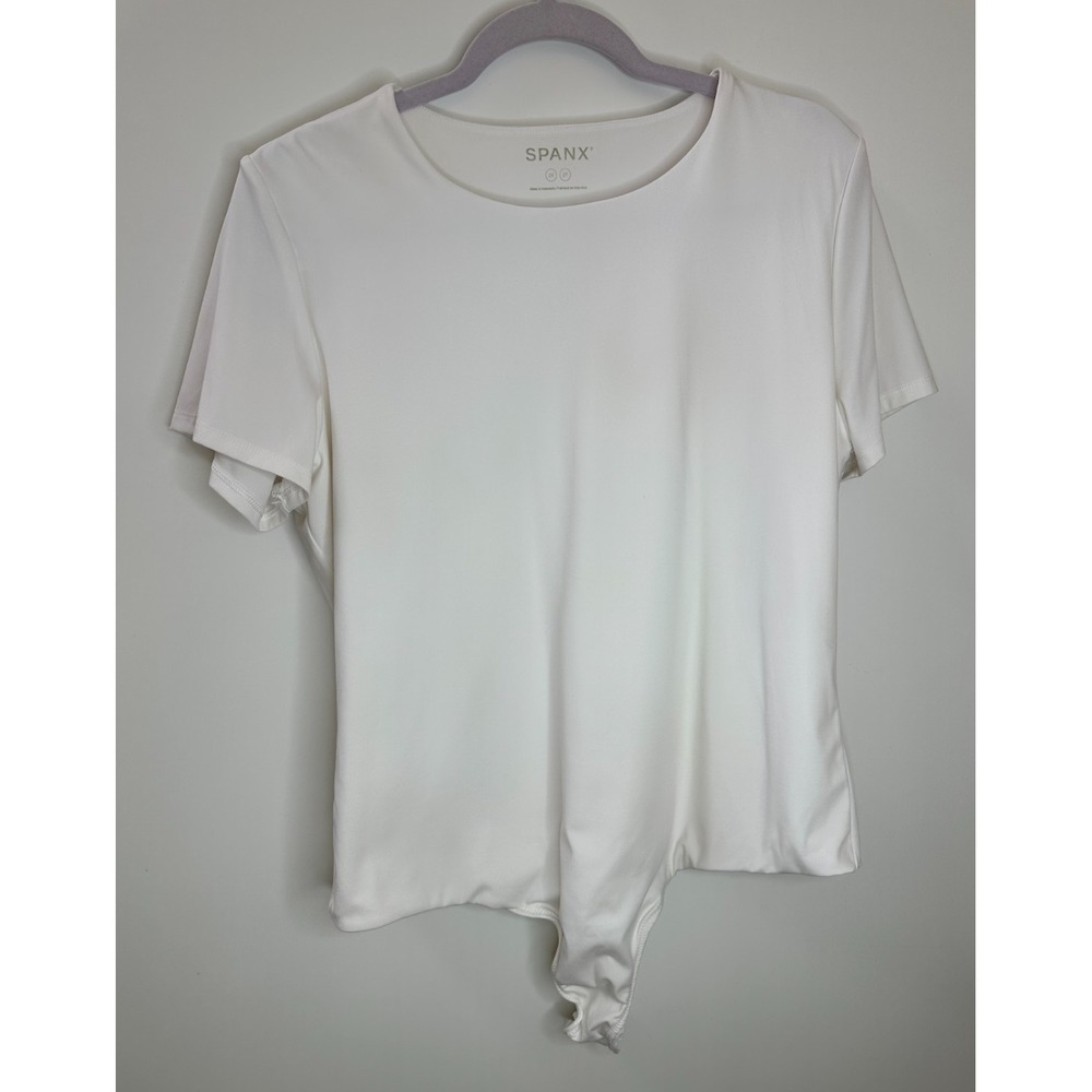 Spanx Short Sleeve Crew Neck Bodysuit White Plus Size 2X Stretch Shapewear Snaps - Picture 10 of 10